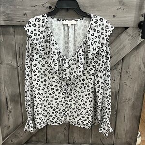 LOFT Black and White Animal Print Blouse
